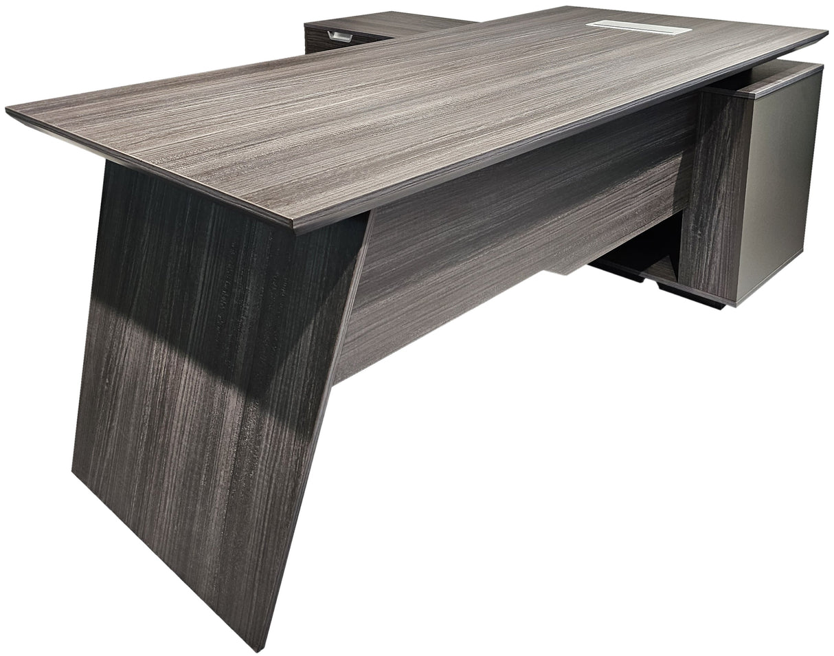 Modern Grey Oak Veneer Corner Executive Office Desk with Built in Storage - 2000mm - DG19-C-D20