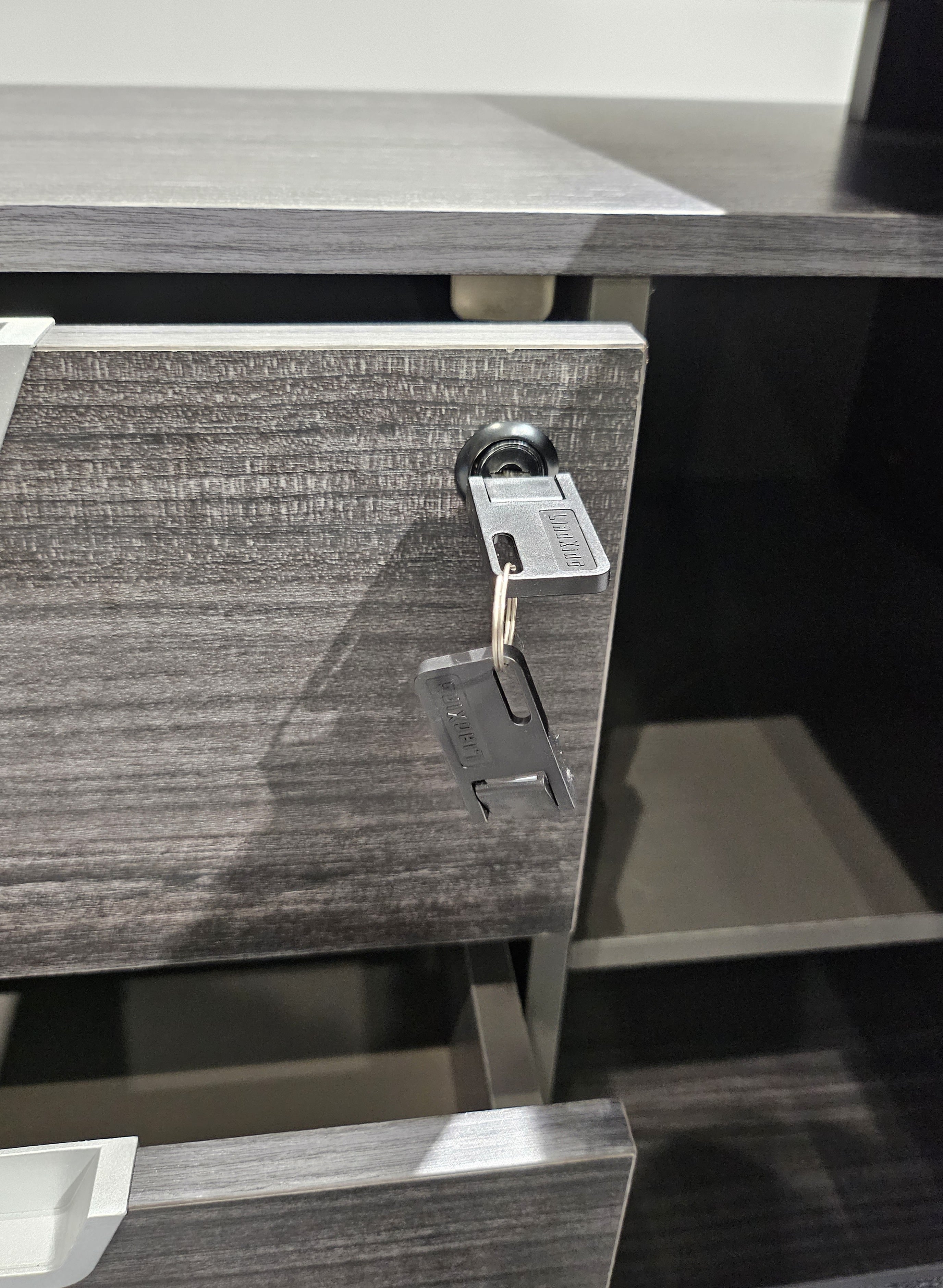 Modern Grey Oak Veneer Corner Executive Office Desk with Built in Storage - 2000mm - DG19-C-D20