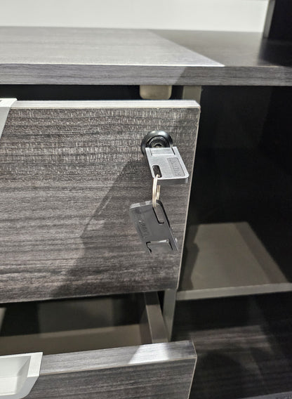 Modern Grey Oak Veneer Corner Executive Office Desk with Built in Storage - 2000mm - DG19-C-D20