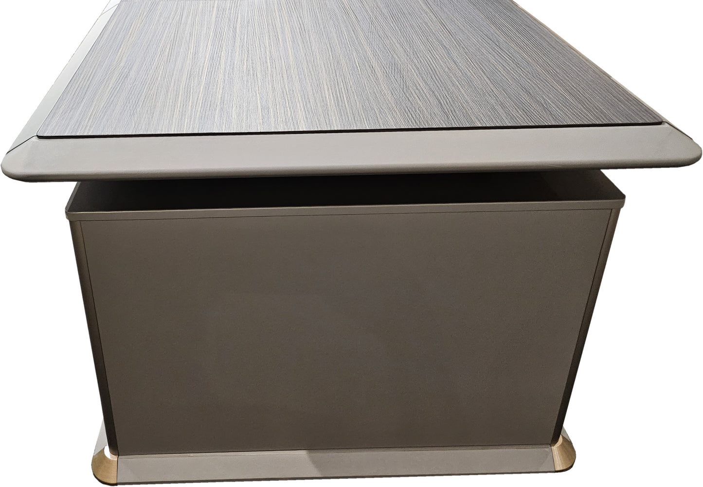 Large Modern Grey Oak Straight Office Desk with Herringbone Detailing and Built in Storage - 2800mm - DHH-D0128