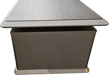 Large Modern Grey Oak Straight Office Desk with Herringbone Detailing and Built in Storage - 2800mm - DHH-D0128