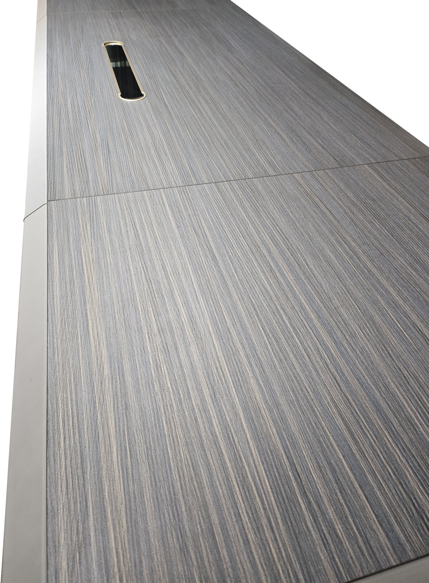 Large Modern Grey Oak Straight Office Desk with Herringbone Detailing and Built in Storage - 2800mm - DHH-D0128