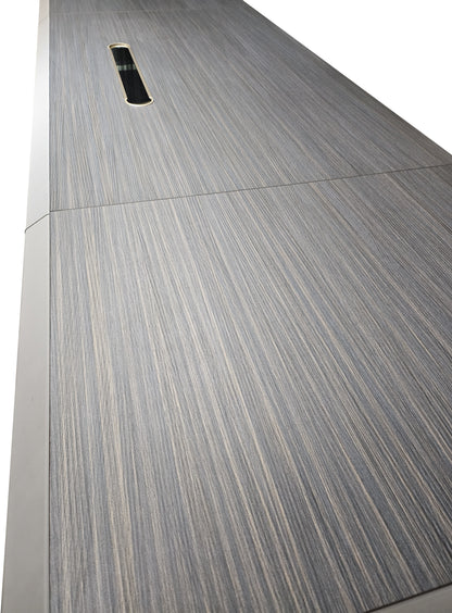 Large Modern Grey Oak Straight Office Desk with Herringbone Detailing and Built in Storage - 2800mm - DHH-D0128