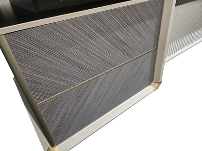 Large Modern Grey Oak Straight Office Desk with Herringbone Detailing and Built in Storage - 2800mm - DHH-D0128