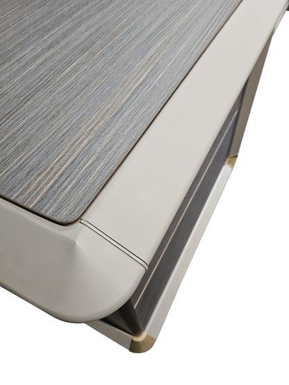 Large Modern Grey Oak Straight Office Desk with Herringbone Detailing and Built in Storage - 2800mm - DHH-D0128