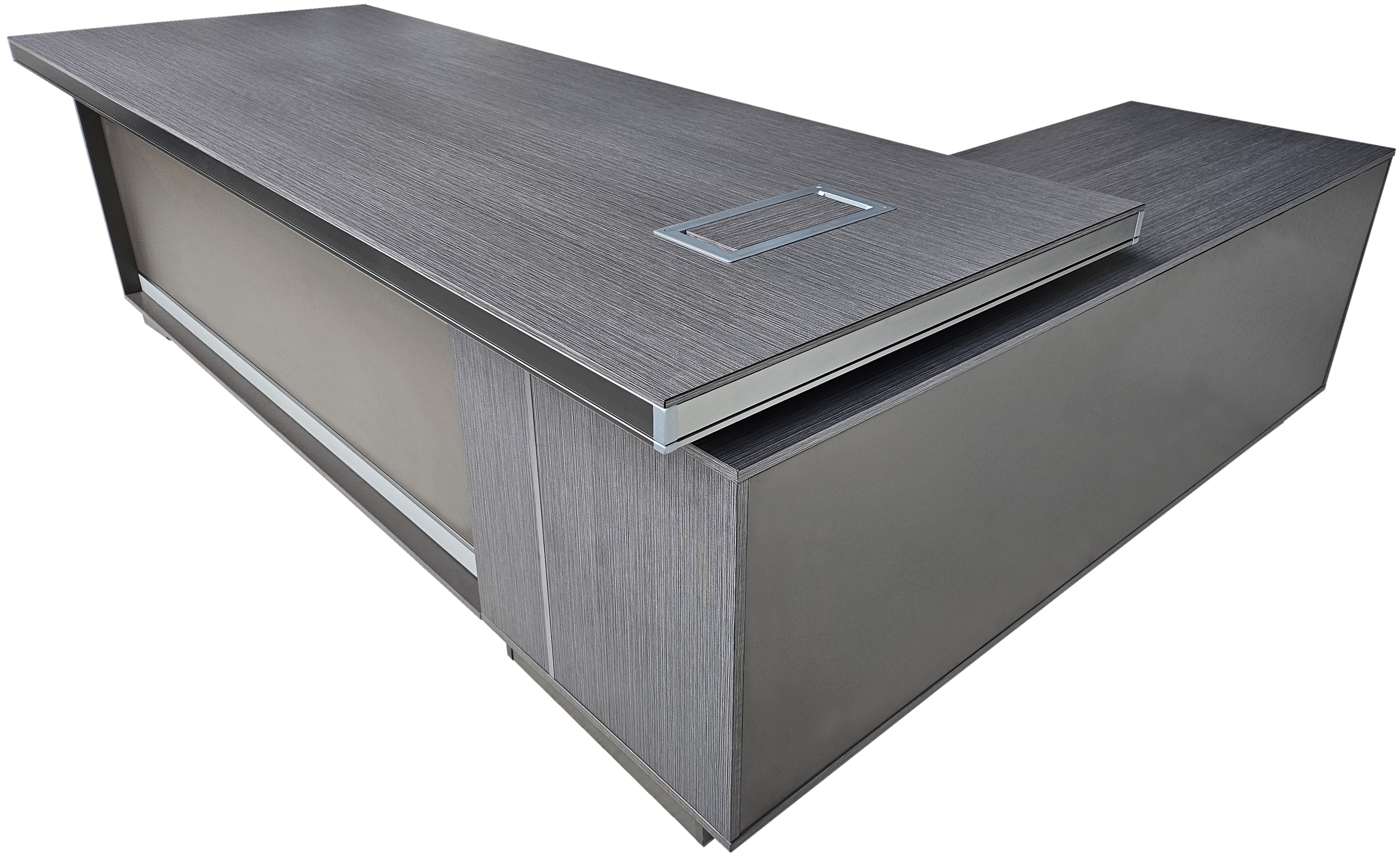 Grey Oak Melamine Executive Corner Office Desk with Full Length Desktop - 2400mm - WKO-FL-D0424