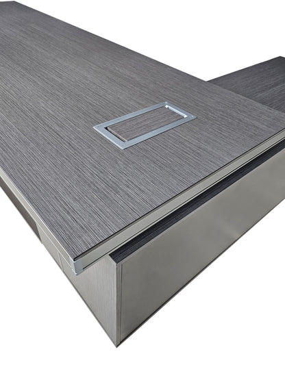 Modern Grey Aluminium Edged Melamine Corner Executive Office Desk with Full Length Top - 2200mm or 2400mm - WKO-FL-C-D04