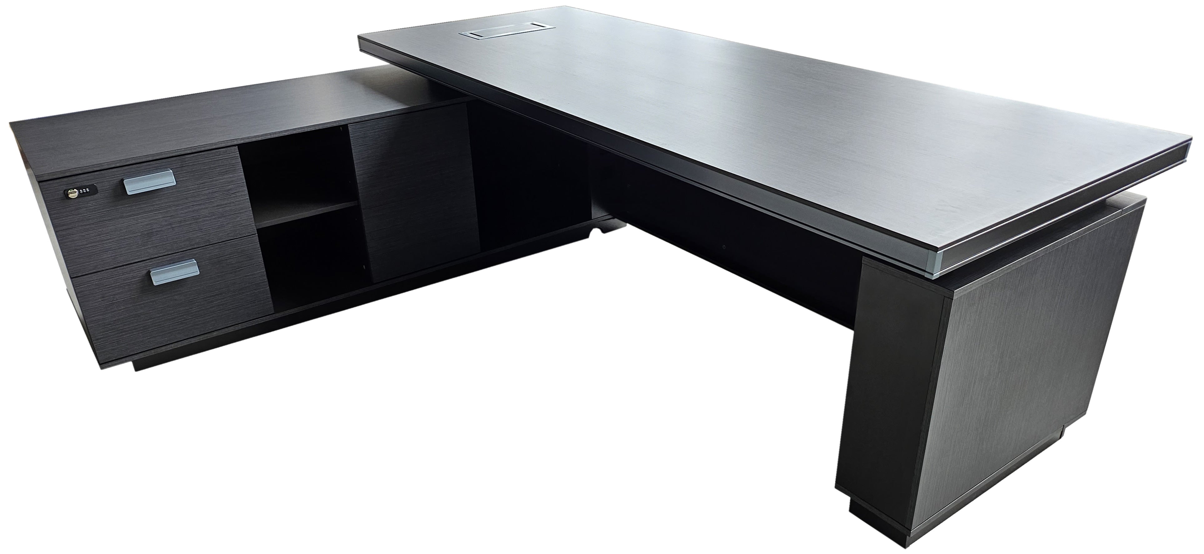 Grey Oak Melamine Executive Corner Office Desk with Full Length Desktop - 2400mm - WKO-FL-D0424