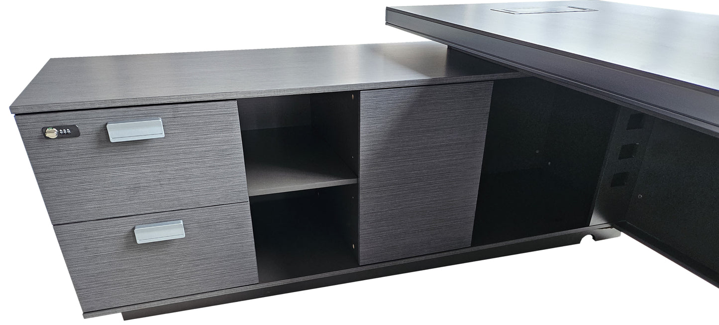 Modern Grey Aluminium Edged Melamine Corner Executive Office Desk with Full Length Top - 2200mm or 2400mm - WKO-FL-C-D04