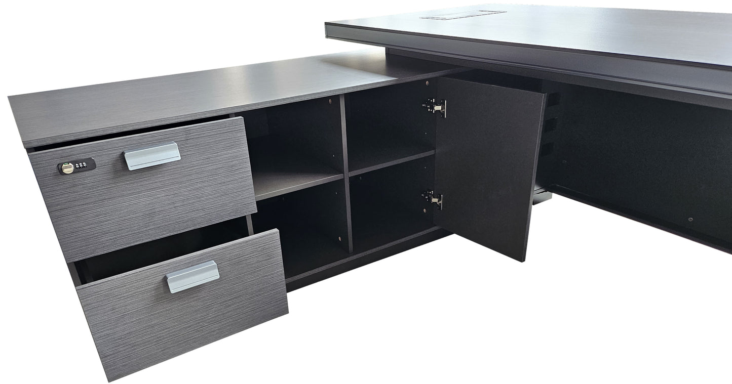 Modern Grey Aluminium Edged Melamine Corner Executive Office Desk with Full Length Top - 2200mm or 2400mm - WKO-FL-C-D04