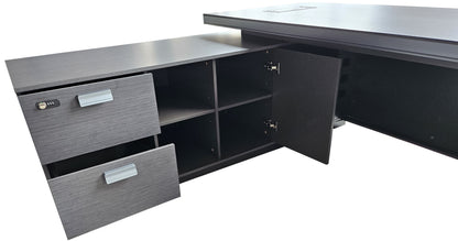 Modern Grey Aluminium Edged Melamine Corner Executive Office Desk with Full Length Top - 2200mm or 2400mm - WKO-FL-C-D04