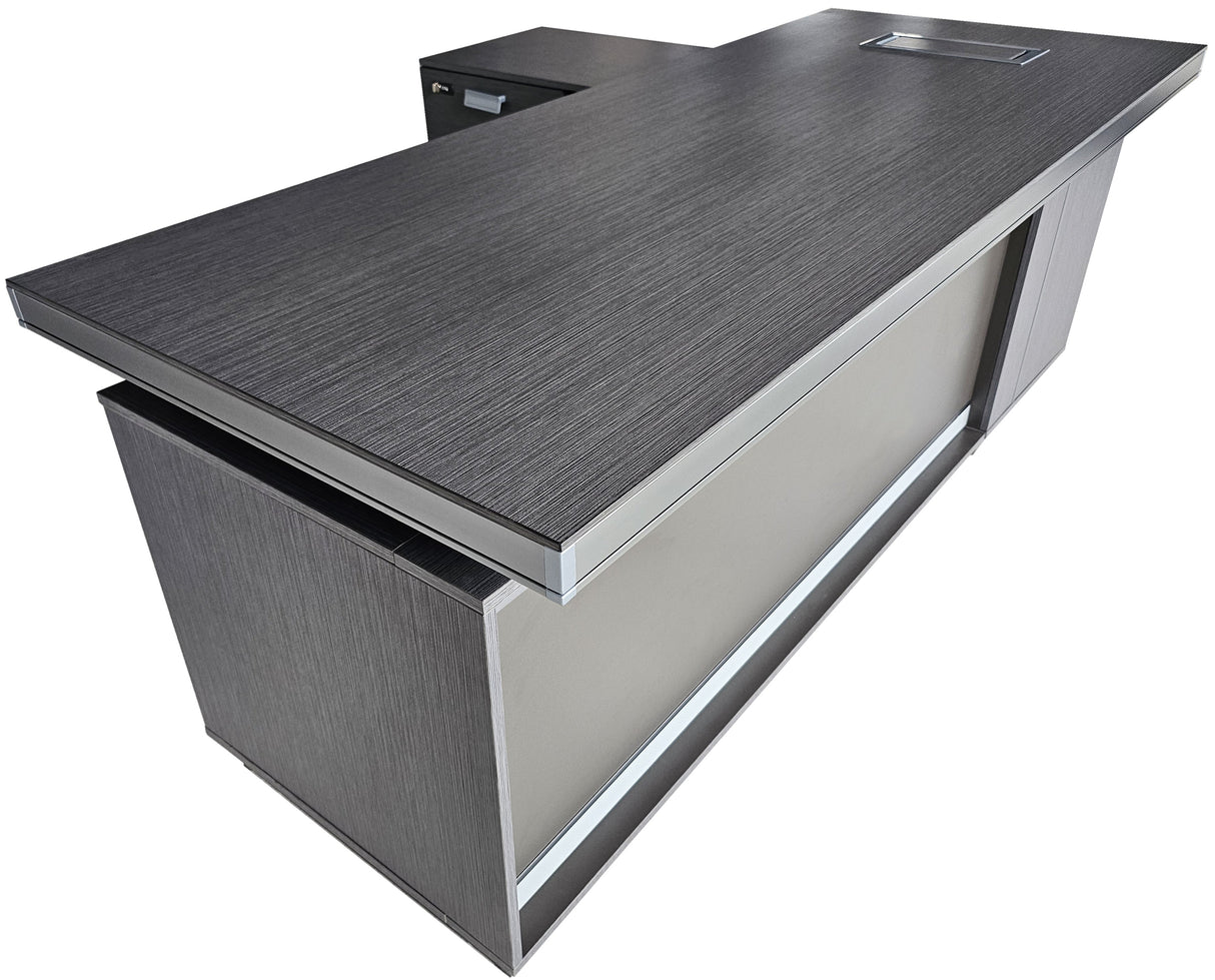 Modern Grey Aluminium Edged Melamine Corner Executive Office Desk with Full Length Top - 2000mm - WKO-FL-C-D0520