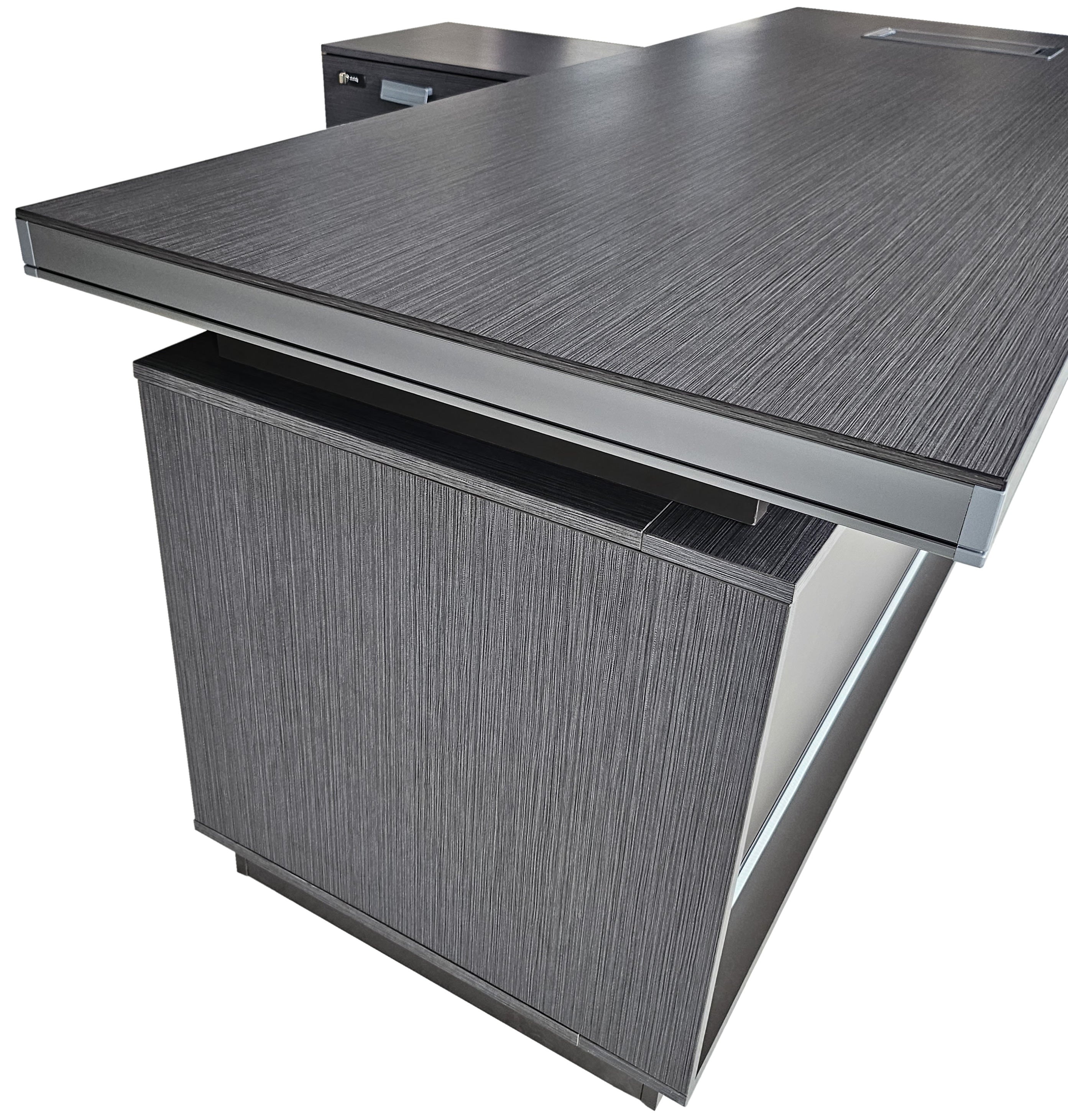Grey Oak Melamine Executive Corner Office Desk with Full Length Desktop - 2000mm - WKO-FL-D0520