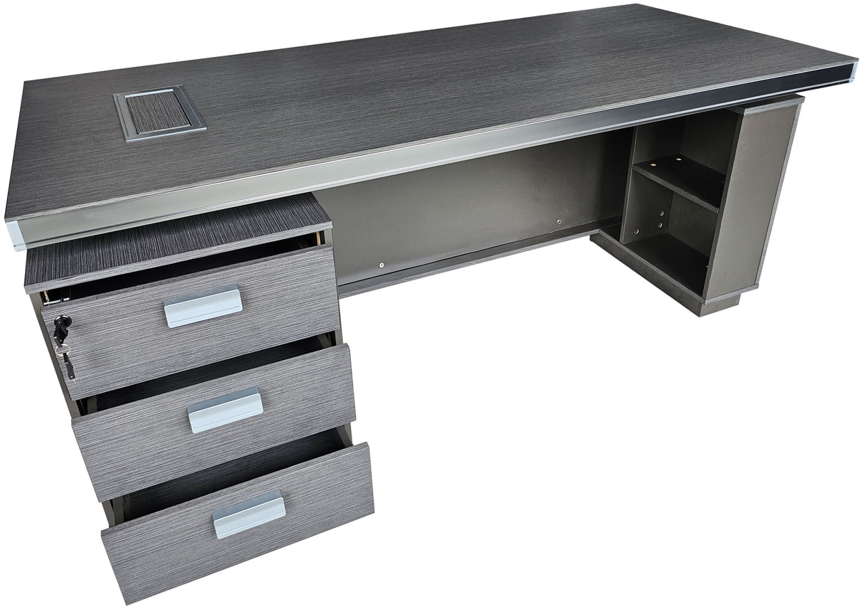 Modern Grey Aluminium Edged Melamine Straight Executive Office Desk with Full Length Top - 2000mm - WKO-FL-S-D0520