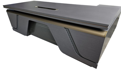 Large Modern Grey Oak Executive Corner Office Desk with Full Desktop and Brass Detailing - 2400mm - BP60-D06