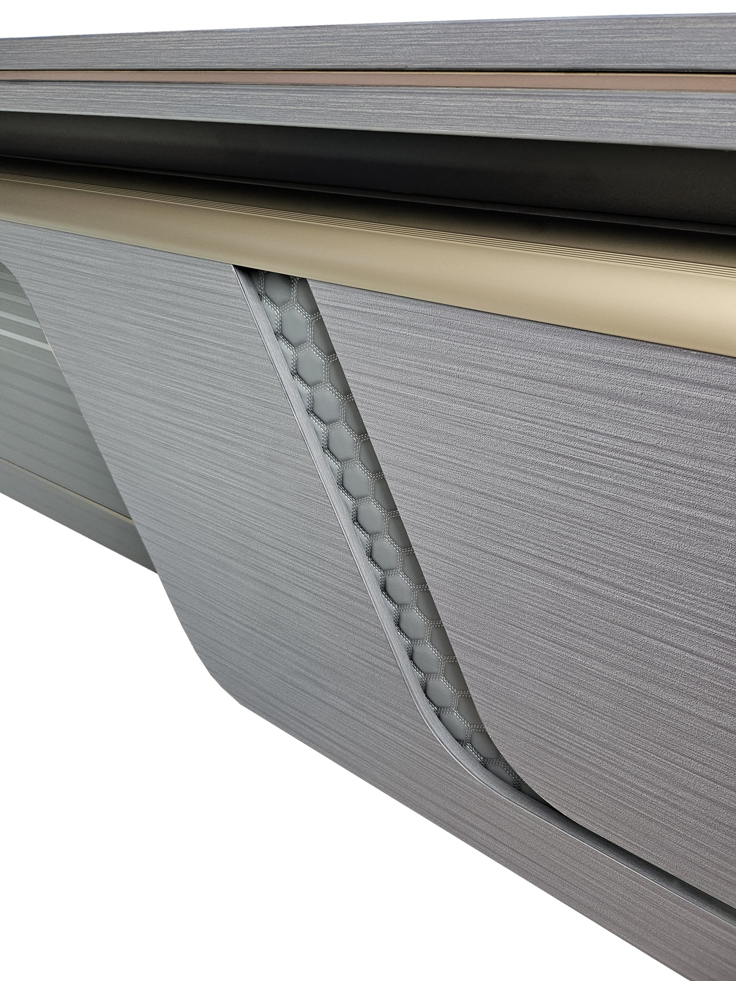 Large Modern Grey Oak Executive Corner Office Desk with Full Desktop and Brass Detailing - 2400mm - BP60-D06