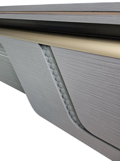 Large Modern Grey Oak Executive Corner Office Desk with Full Desktop and Brass Detailing - 2400mm - BP60-D06