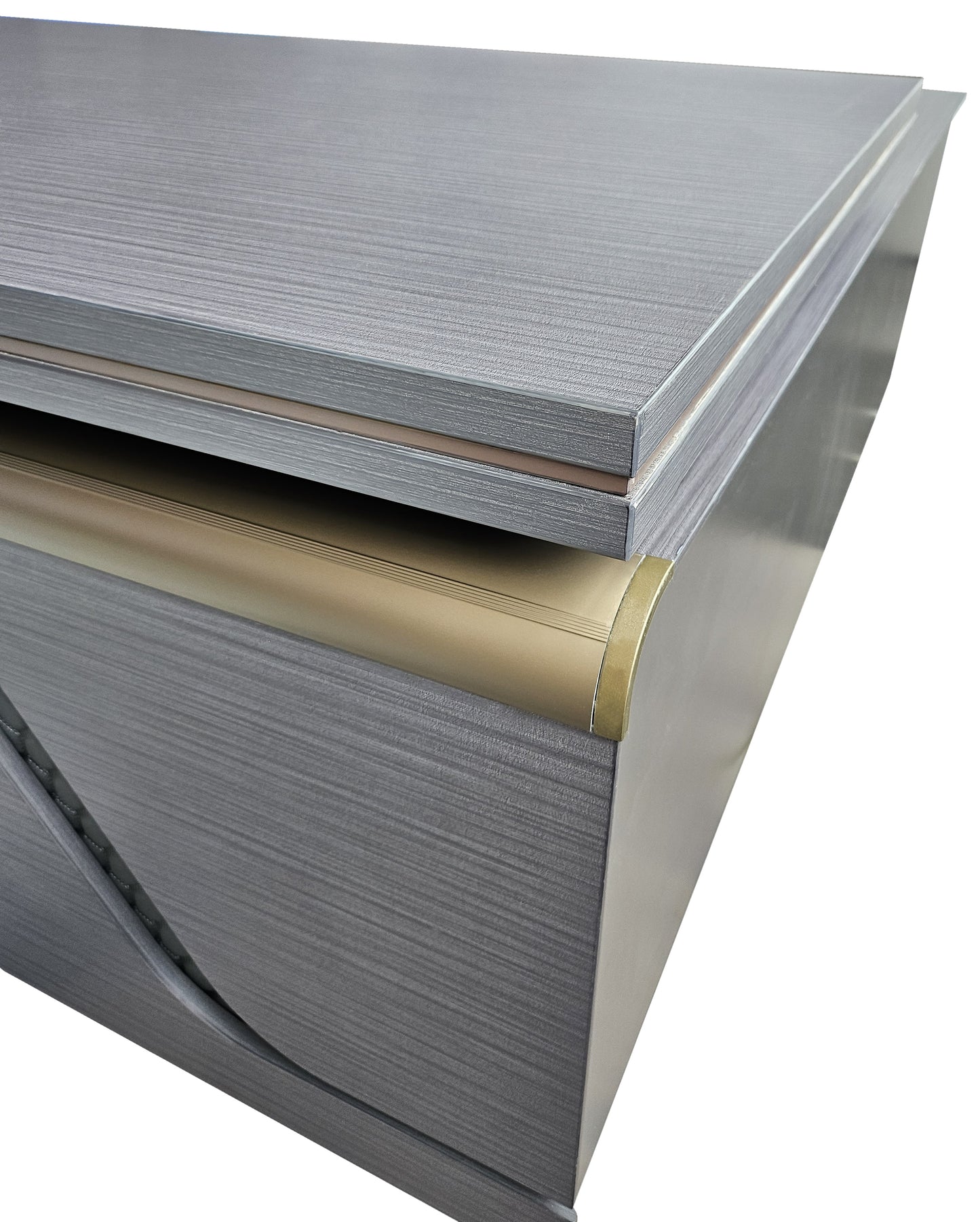 Large Modern Grey Oak Executive Corner Office Desk with Full Desktop and Brass Detailing - 2400mm - BP60-D06