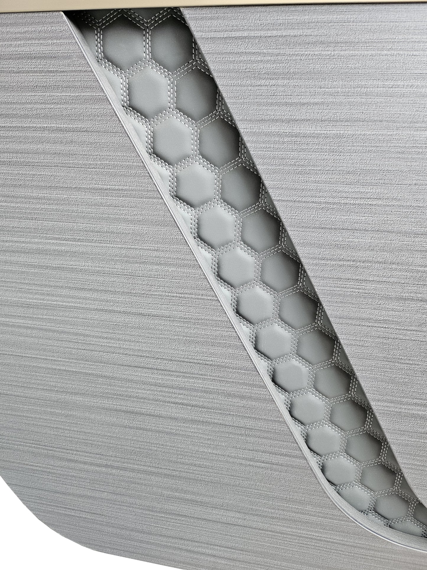 Large Modern Grey Oak Executive Corner Office Desk with Full Desktop and Brass Detailing - 2400mm - BP60-D06