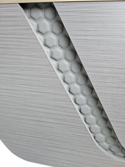 Large Modern Grey Oak Executive Corner Office Desk with Full Desktop and Brass Detailing - 2400mm - BP60-D06