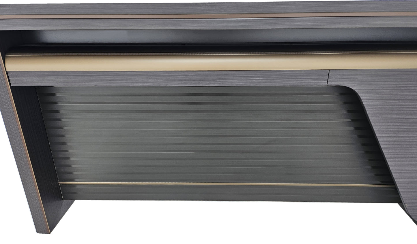 Modern Grey Oak Executive Corner Office Desk with Full Desktop and Brass Detailing - 2000mm - BP60-D07