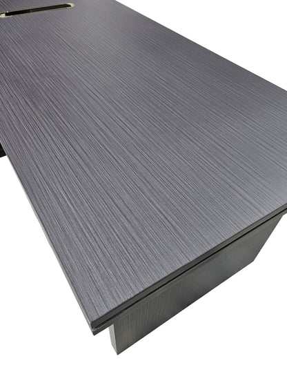 Modern Grey Oak Executive Corner Office Desk with Full Desktop and Brass Detailing - 2000mm - BP60-D07