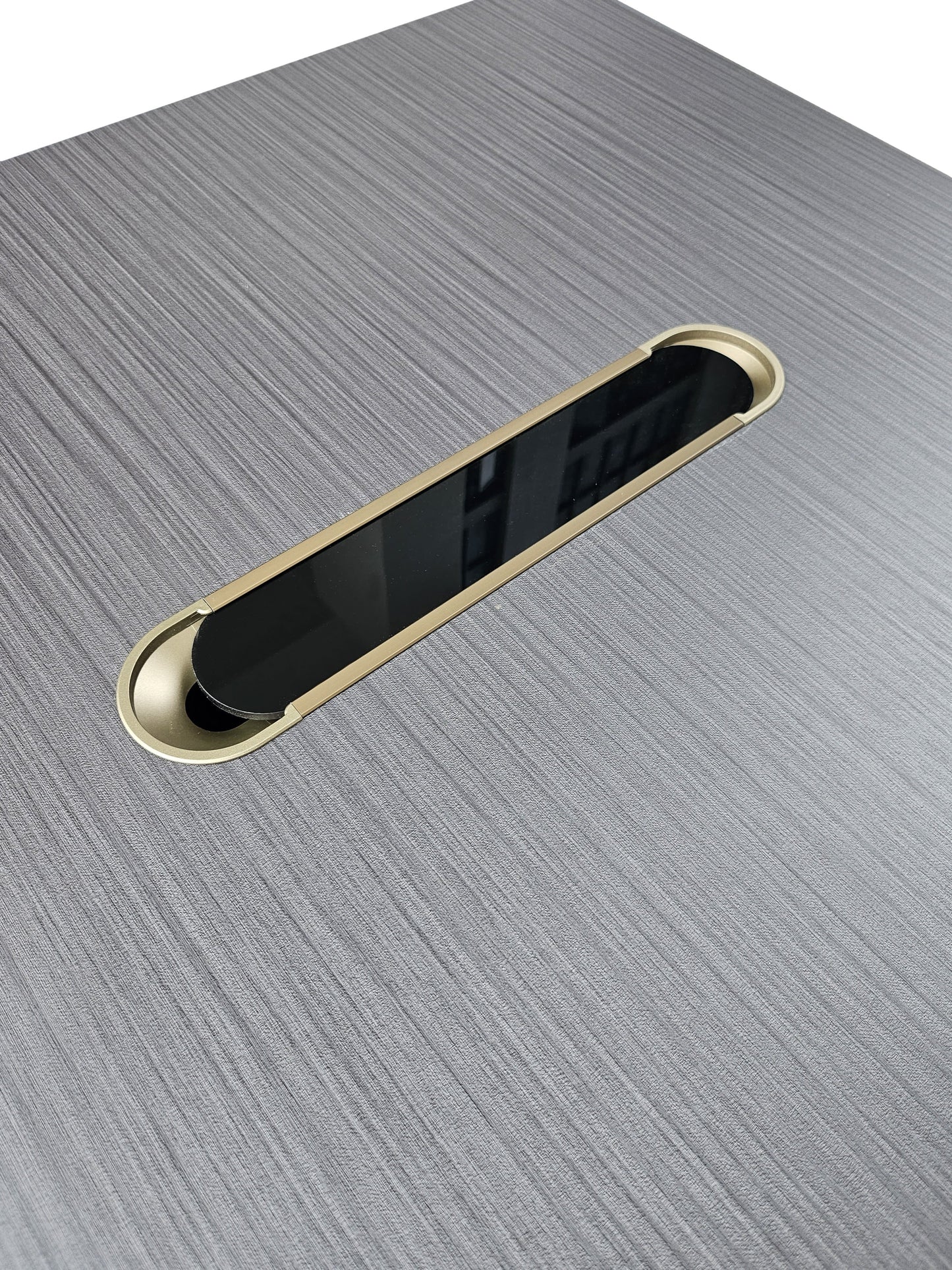 Modern Grey Oak Executive Corner Office Desk with Full Desktop and Brass Detailing - 2000mm - BP60-D07