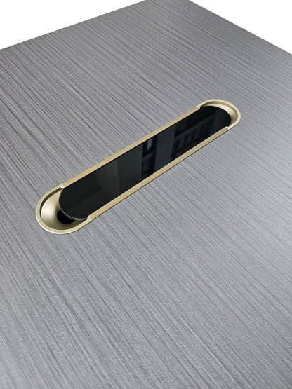 Modern Grey Oak Executive Corner Office Desk with Full Desktop and Brass Detailing - 2000mm - BP60-D07