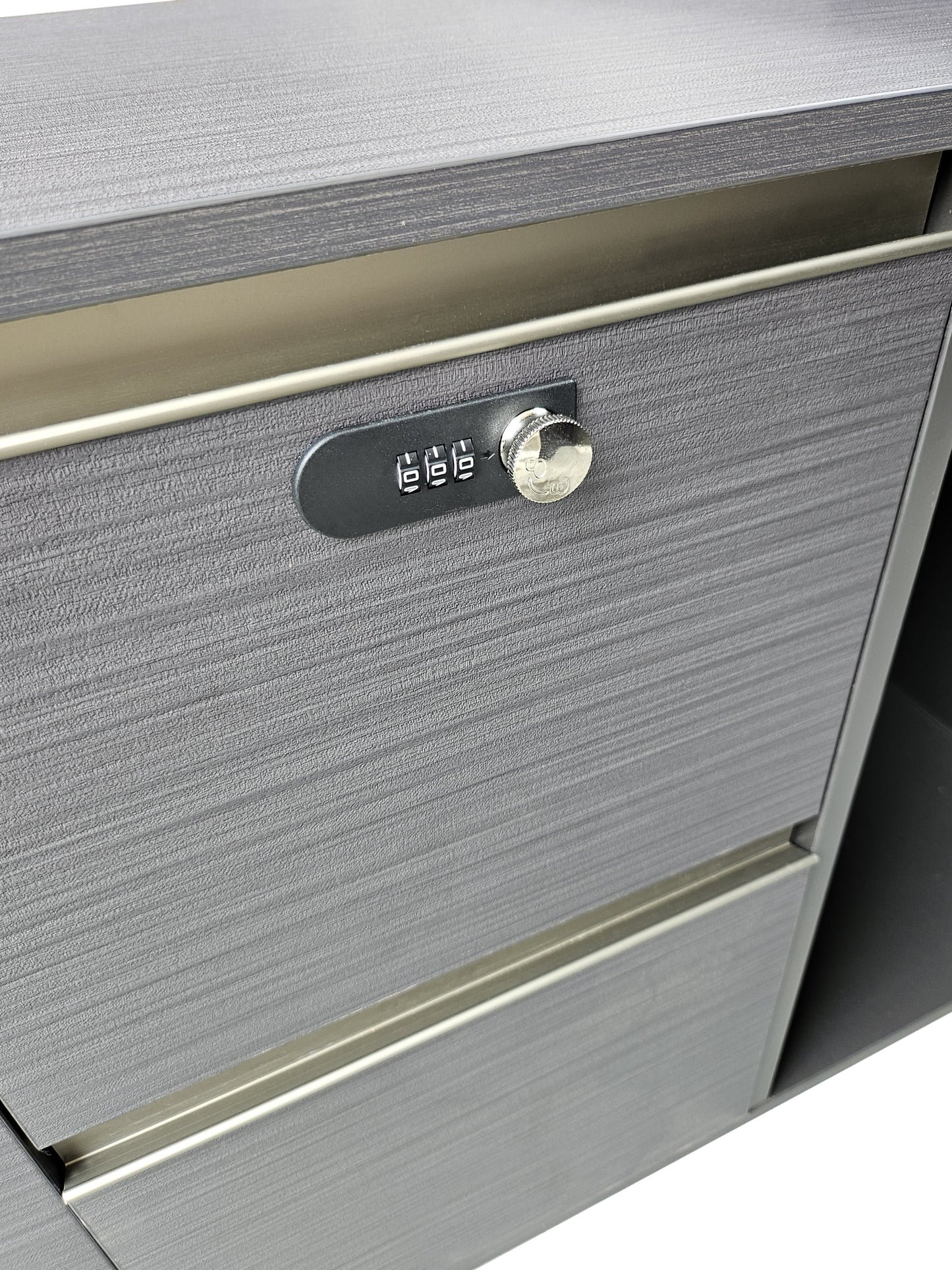 Modern Grey Oak Executive Corner Office Desk with Full Desktop and Brass Detailing - 2000mm - BP60-D07