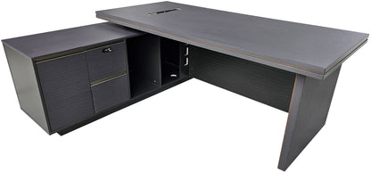 Modern Grey Oak Executive Corner Office Desk with Full Desktop and Brass Detailing - 2000mm - BP60-D07