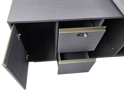 Modern Grey Oak Executive Corner Office Desk with Full Desktop and Brass Detailing - 2000mm - BP60-D07