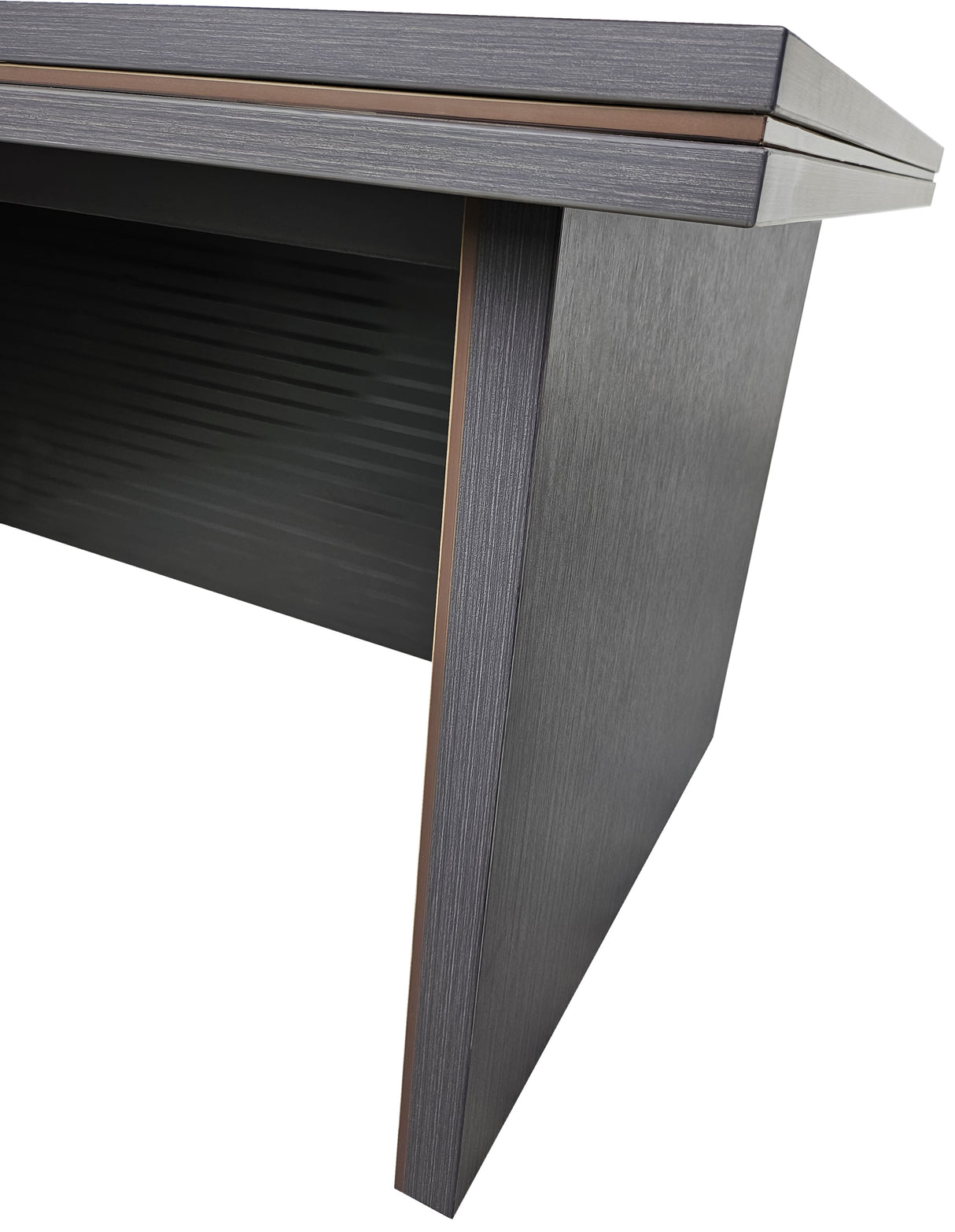 Modern Grey Oak Executive Corner Office Desk with Full Desktop and Brass Detailing - 2000mm - BP60-D07