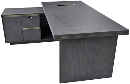 Modern Grey Oak Executive Corner Office Desk with Full Desktop and Brass Detailing - 2000mm - BP60-D07