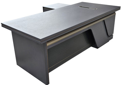 Modern Grey Oak Executive Corner Office Desk with Full Desktop and Brass Detailing - 2000mm - BP60-D07