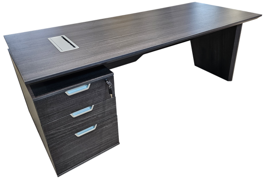Modern Grey Oak Veneer Executive Office Desk with Built in Pedestal and Inclined Leg - 1800mm - DG19-S-D18