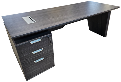 Modern Grey Oak Veneer Executive Office Desk with Built in Pedestal and Inclined Leg - 2000mm - DG19-S-D20