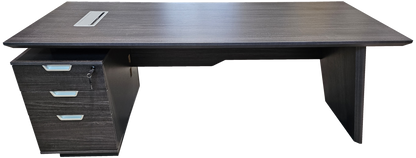 Modern Grey Oak Veneer Executive Office Desk with Built in Pedestal and Inclined Leg - 1600mm - DG19-S-D16