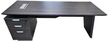 Modern Grey Oak Veneer Executive Office Desk with Built in Pedestal and Inclined Leg - 1800mm - DG19-S-D18