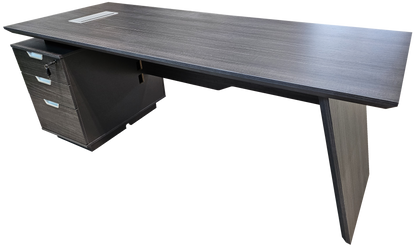 Modern Grey Oak Veneer Executive Office Desk with Built in Pedestal and Inclined Leg - 1800mm - DG19-S-D18