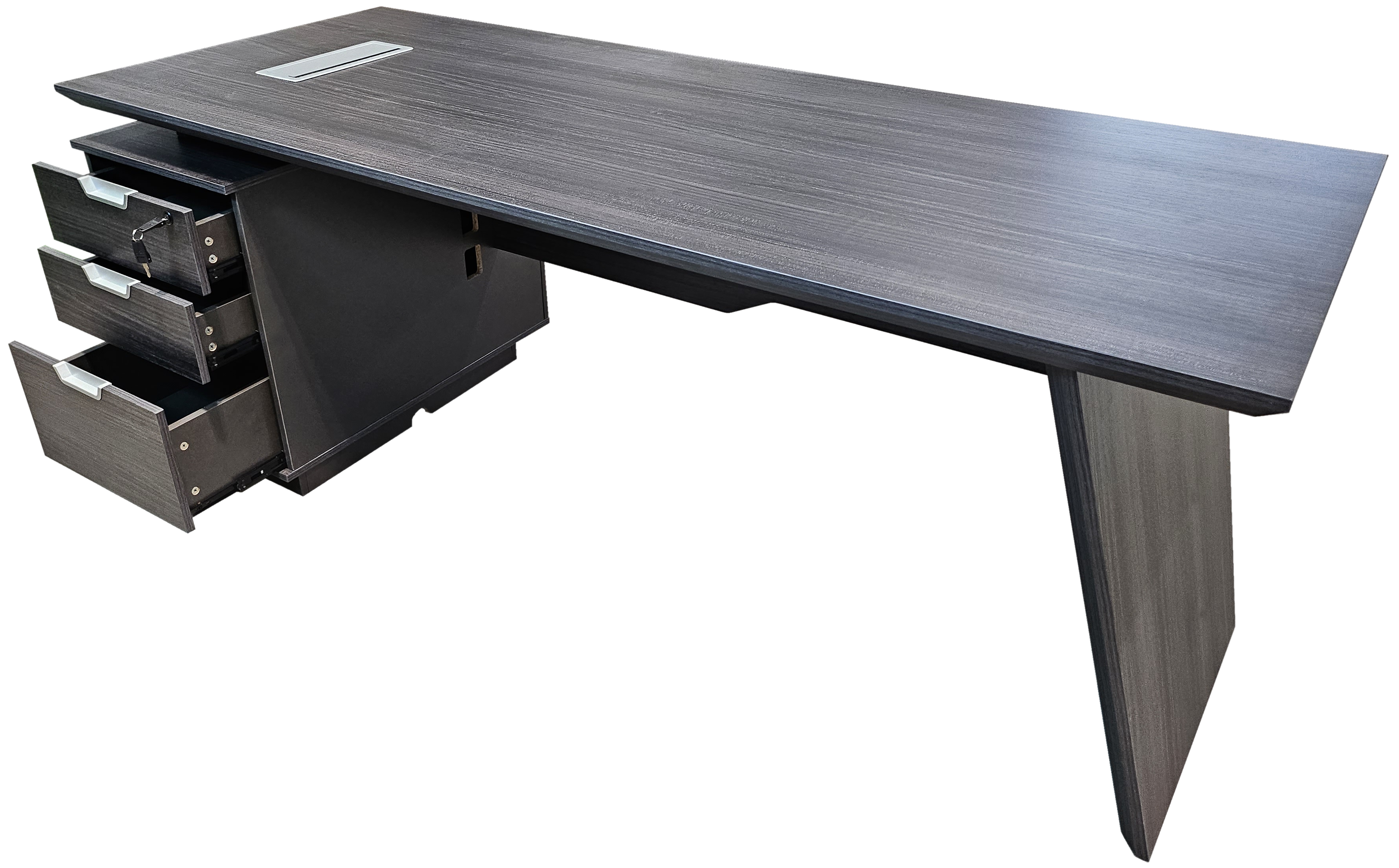 Modern Grey Oak Veneer Straight Executive Office Desk with Built in Pedestal - 1800mm - DG19-S-D18