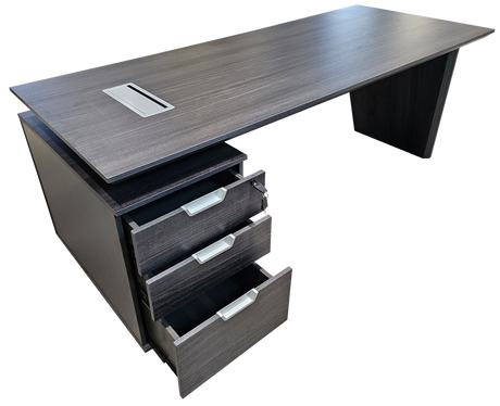 Modern Grey Oak Veneer Executive Office Desk with Built in Pedestal and Inclined Leg - 1600mm - DG19-S-D16