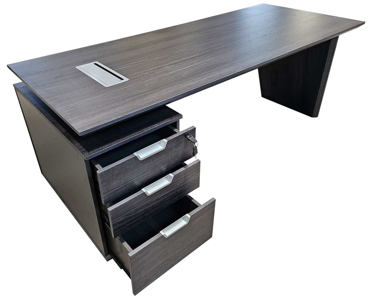Modern Grey Oak Veneer Straight Executive Office Desk with Built in Pedestal - 1800mm - DG19-S-D18