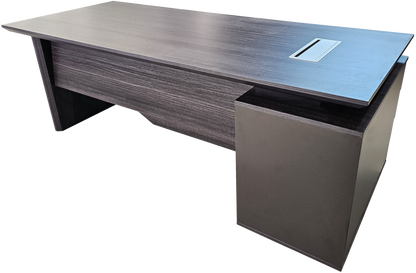 Modern Grey Oak Veneer Executive Office Desk with Built in Pedestal and Inclined Leg - 2000mm - DG19-S-D20