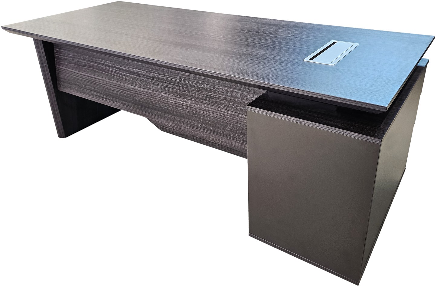 Modern Grey Oak Veneer Executive Office Desk with Built in Pedestal and Inclined Leg - 1800mm - DG19-S-D18