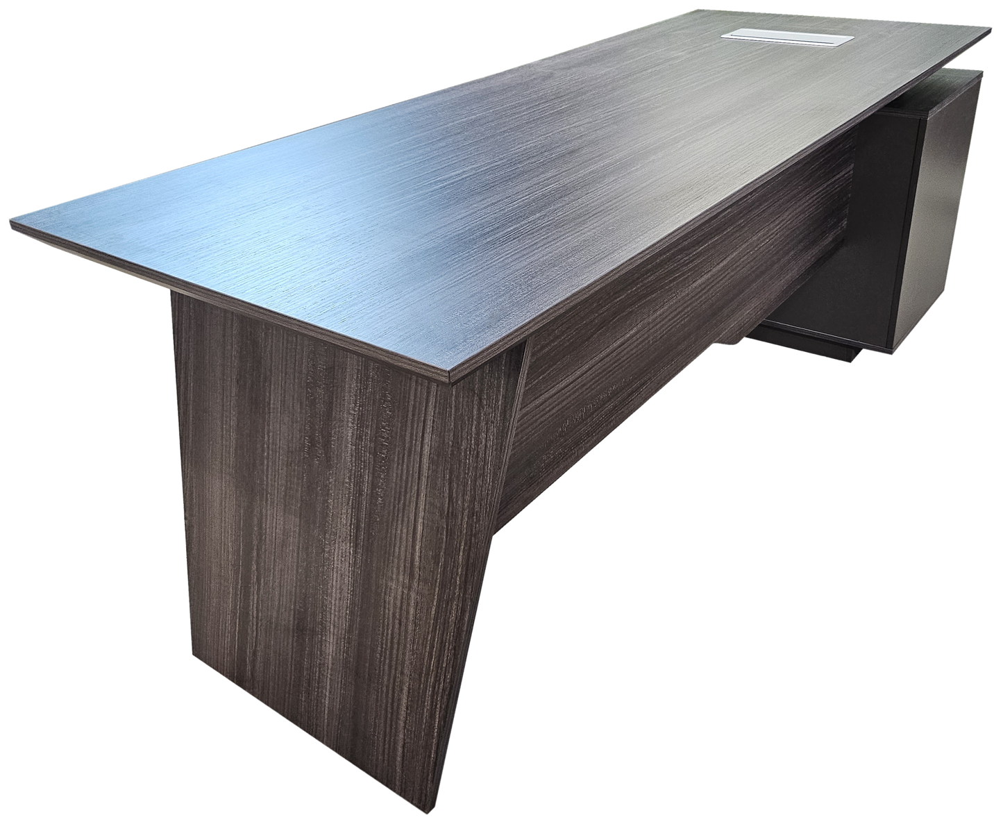 Modern Grey Oak Veneer Executive Office Desk with Built in Pedestal and Inclined Leg - 1600mm - DG19-S-D16