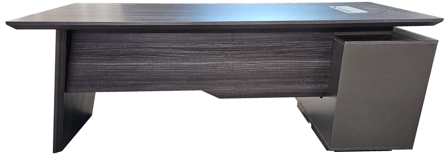 Modern Grey Oak Veneer Executive Office Desk with Built in Pedestal and Inclined Leg - 2000mm - DG19-S-D20