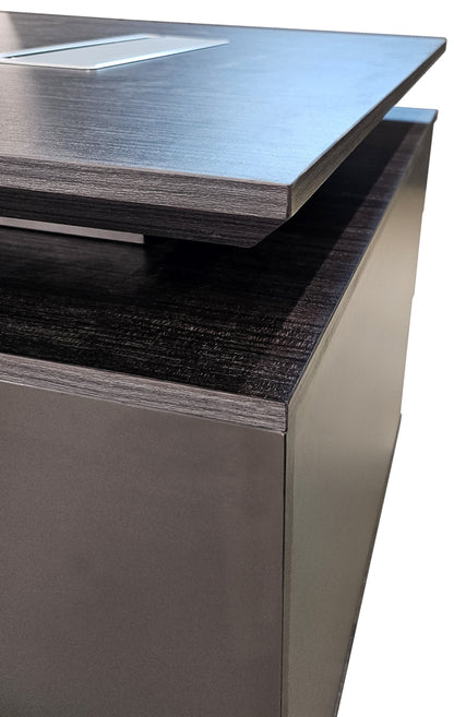 Modern Grey Oak Veneer Executive Office Desk with Built in Pedestal and Inclined Leg - 2000mm - DG19-S-D20