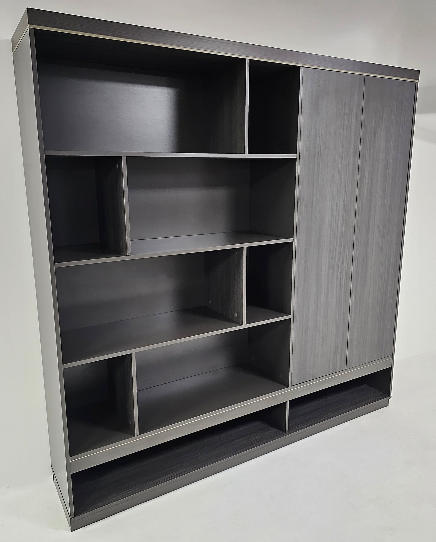 Large Modern Grey Oak Open Bookcase with Two Doors - 2000mm - BWJ-HS0220