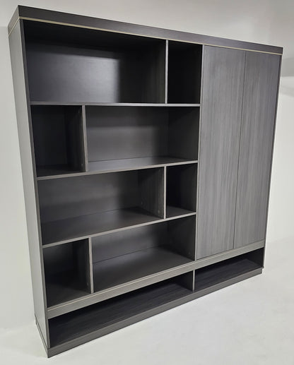 Large Modern Grey Oak Open Bookcase with Two Doors - 2000mm - BWJ-HS0220
