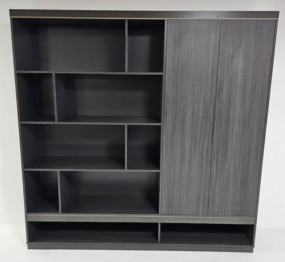 Large Modern Grey Oak Open Bookcase with Two Doors - 2000mm - BWJ-HS0220